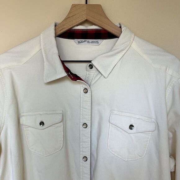 Woolrich Pendulum Cream Corduroy button down‎ Shirt buffalo plaid cuffs size XXL - Picture 4 of 12